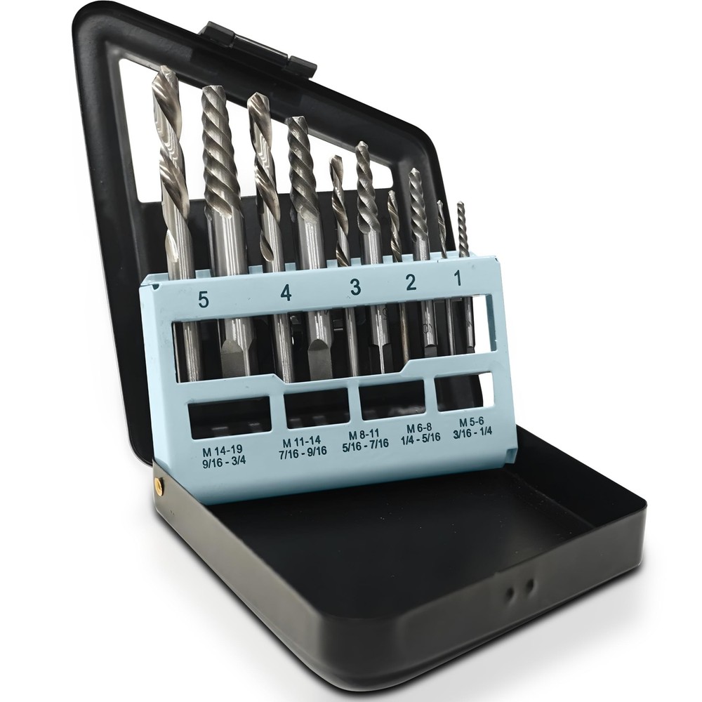 M35 High-Speed Steel Screw Extractor and Left-Hand Drill Bit Bolt Remover Set