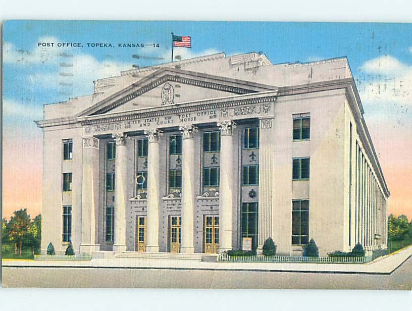 Linen POST OFFICE SCENE Topeka Kansas KS : make an offer hs1528