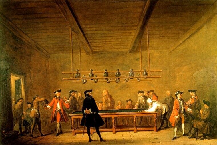 THE GAME OF BILLIARDS 1725 FRENCH PAINTING BY JEAN BAPTISTE CHARDIN REPRO