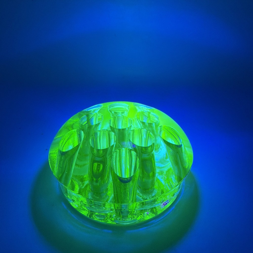 Vintage Vaseline Uranium Glass Flower Frog~11 Holes