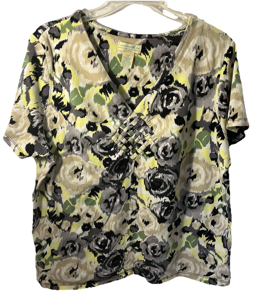 Caribbean Joes Woman’s T-Shirt XL Multi Colored W/Unique Basket Weave Design 1X
