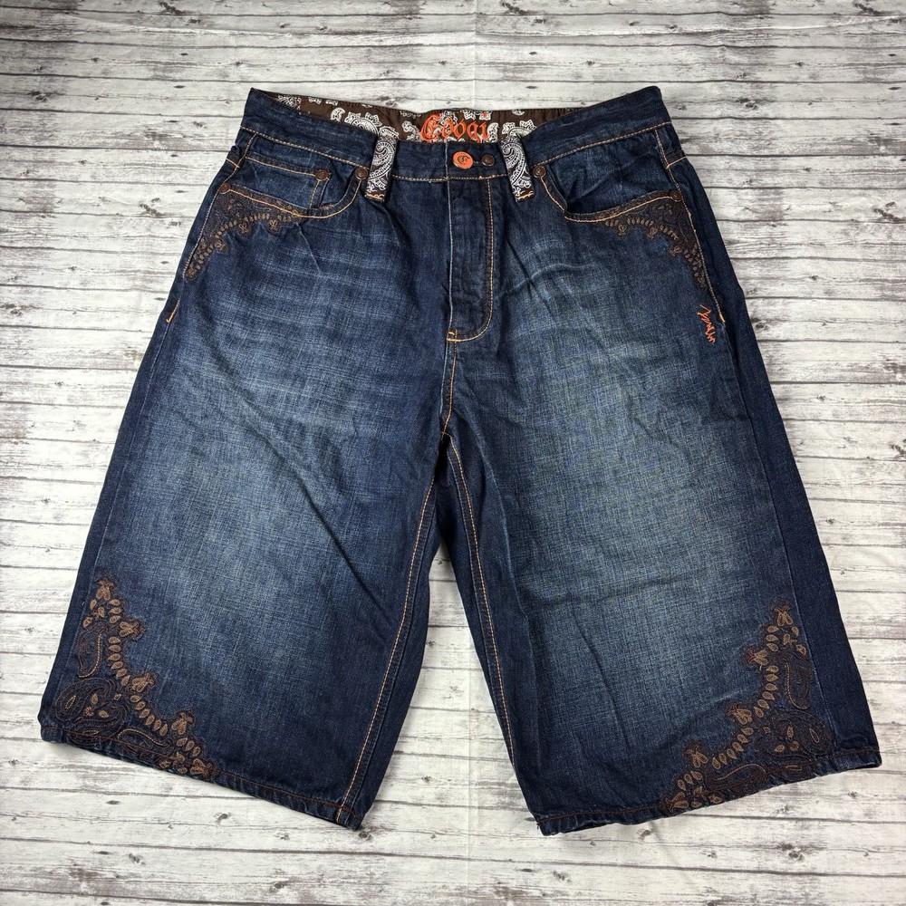 Vintage Y2K Coogi Denim Embroidered Baggy Hip Hop Jorts Jean Shorts Sz 38