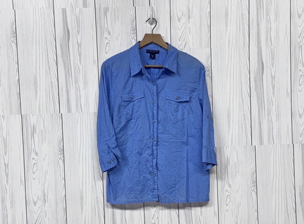 Karen Scott shirt womens petite extra large button up long sleeve solid blue