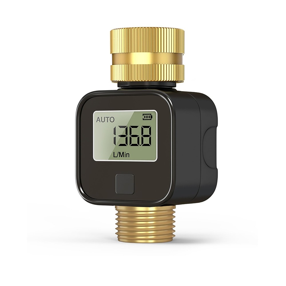Water Flow Meter with Brass Metal Thread, Measures Gallons/Liters & Flow Rate...