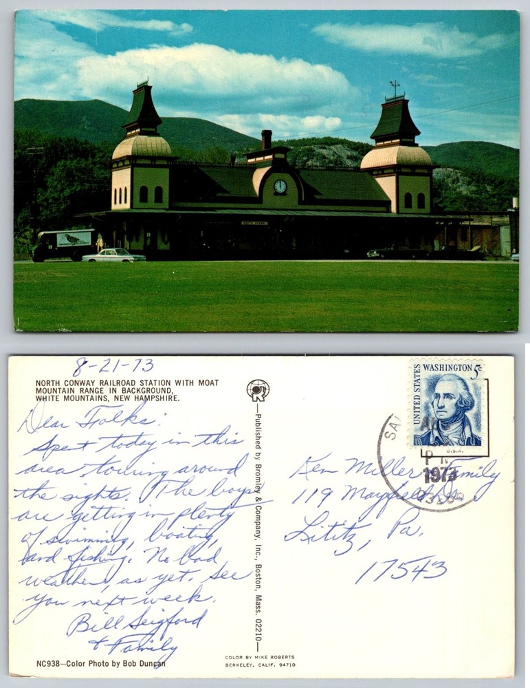 North Conway Railroad Station NH Postcard 1973 White Mountains New Hampshire
