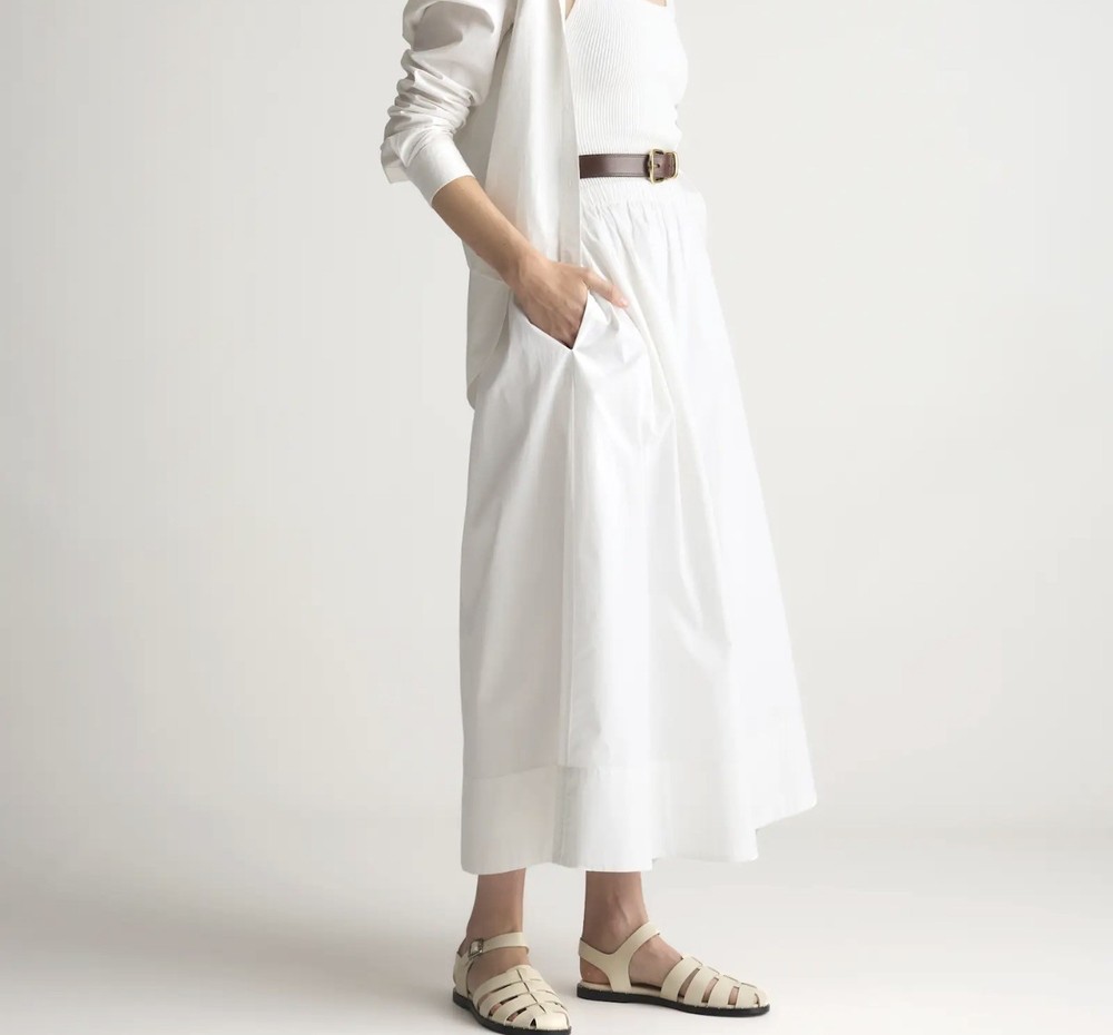 Quince 100% Organic Cotton Poplin A-Line Maxi Skirt Classic White Basic Medium
