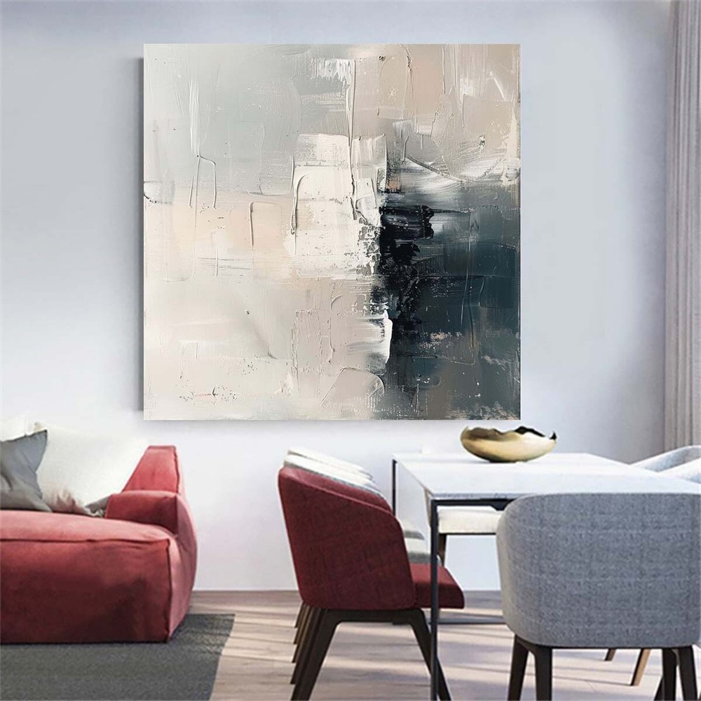 Hand Painted Abstract Oil Painting On Canvas Abstract Wall Art Gray Home 31in