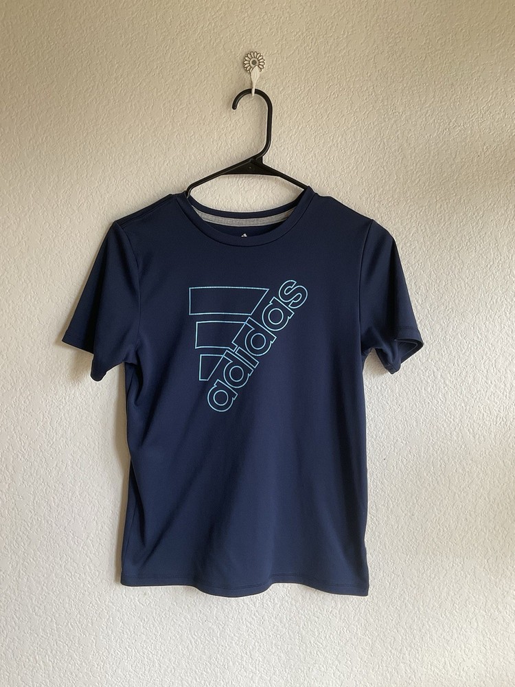 Adidas Boy's Athletic Shirt Size Medium 10/12 Short Sleeve Blue Tee Crew Neck