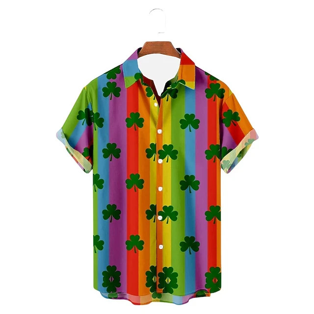 St Patricks Day Lucky Hat Clover Hawaiian Shirt Short Sleeve Party