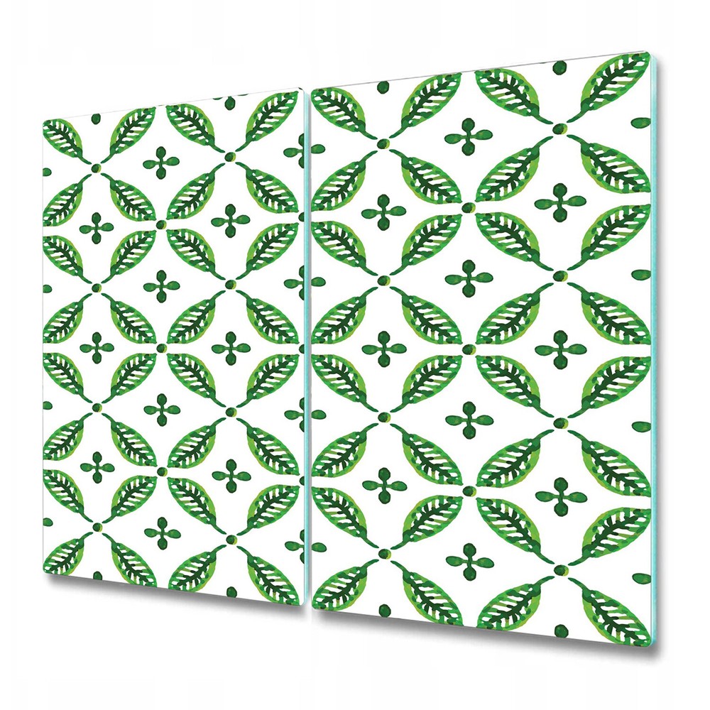 Glass Cutting Board Worktop Saver green leaves Dots crosses White Botanical