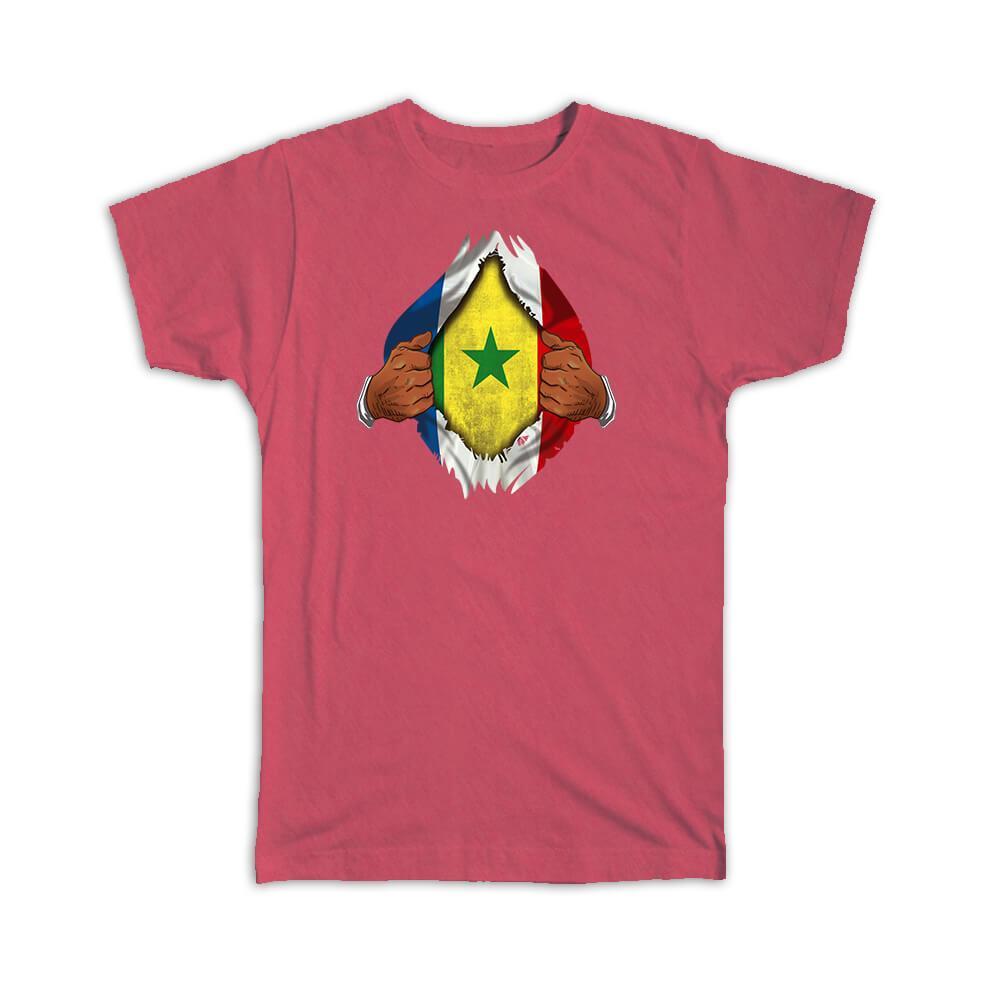 Gift T-Shirt : Senegal French Flag Chest Senegales