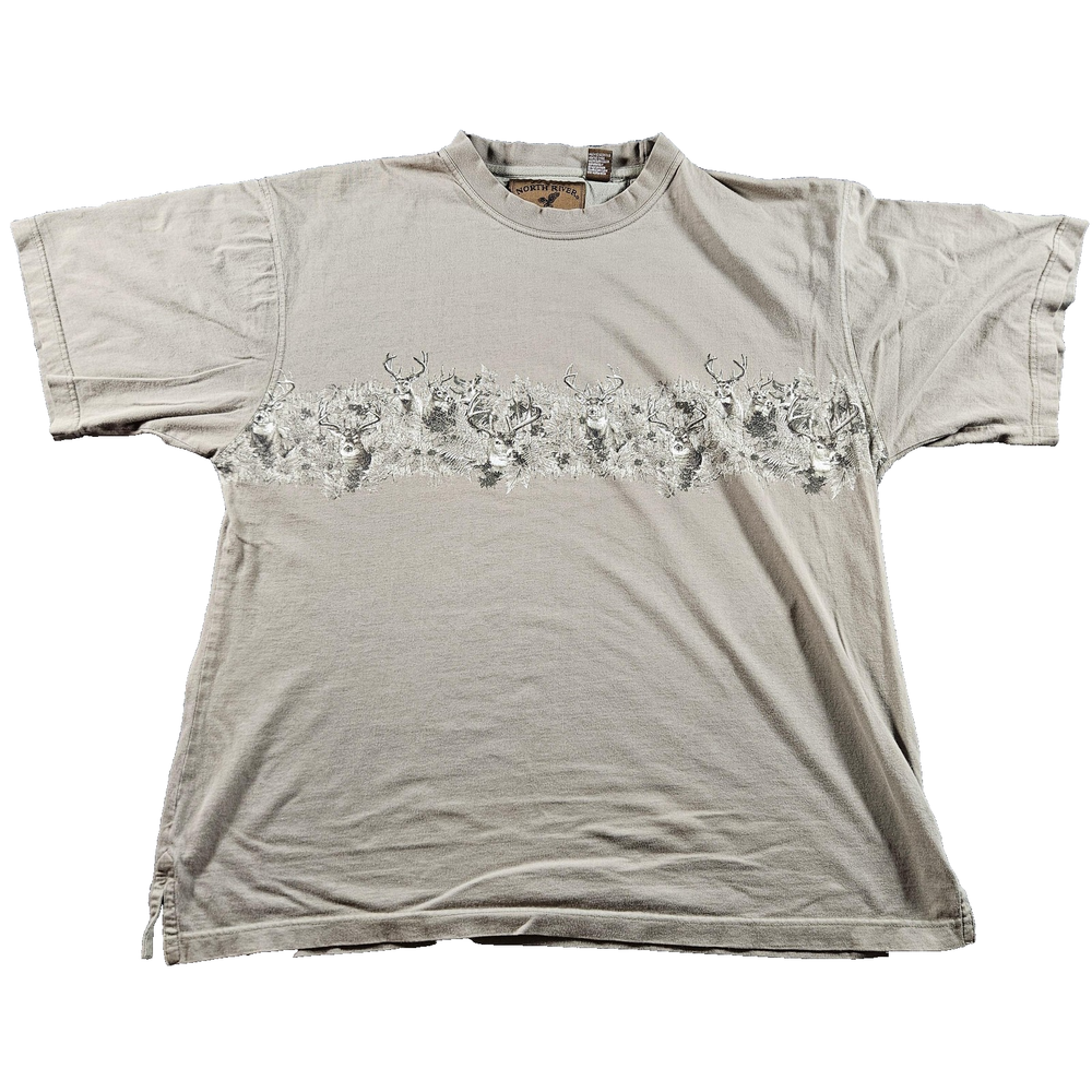 North River Outfitters Shirt Mens 2XL Tan Deer Buck Hunting Graphic Cotton