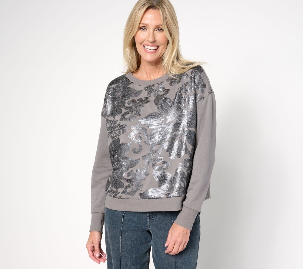Me by Jennie Garth Women's Top Sz S Eve Embellishment Medium Grey Heather