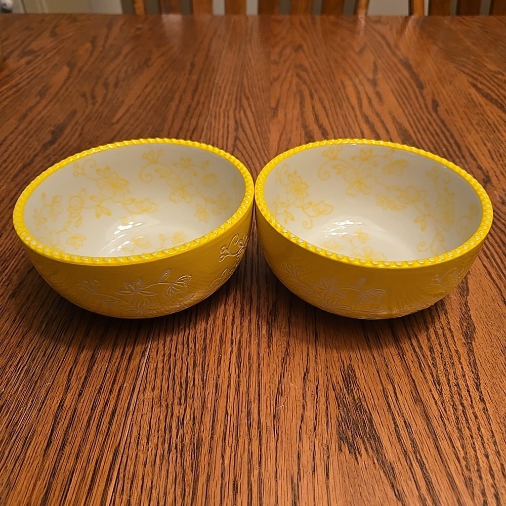 Temp-Tations by Tara Yellow Floral Lace 18 oz Bowls  5.5”  Soup Cereal