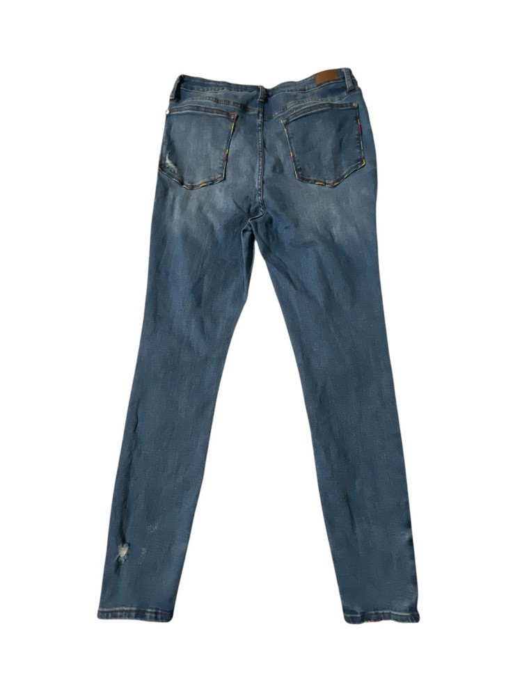 Judy Blue Jeans 13/31 Blue Distressed Embroidered Skinny Mid Rise Stretch Denim