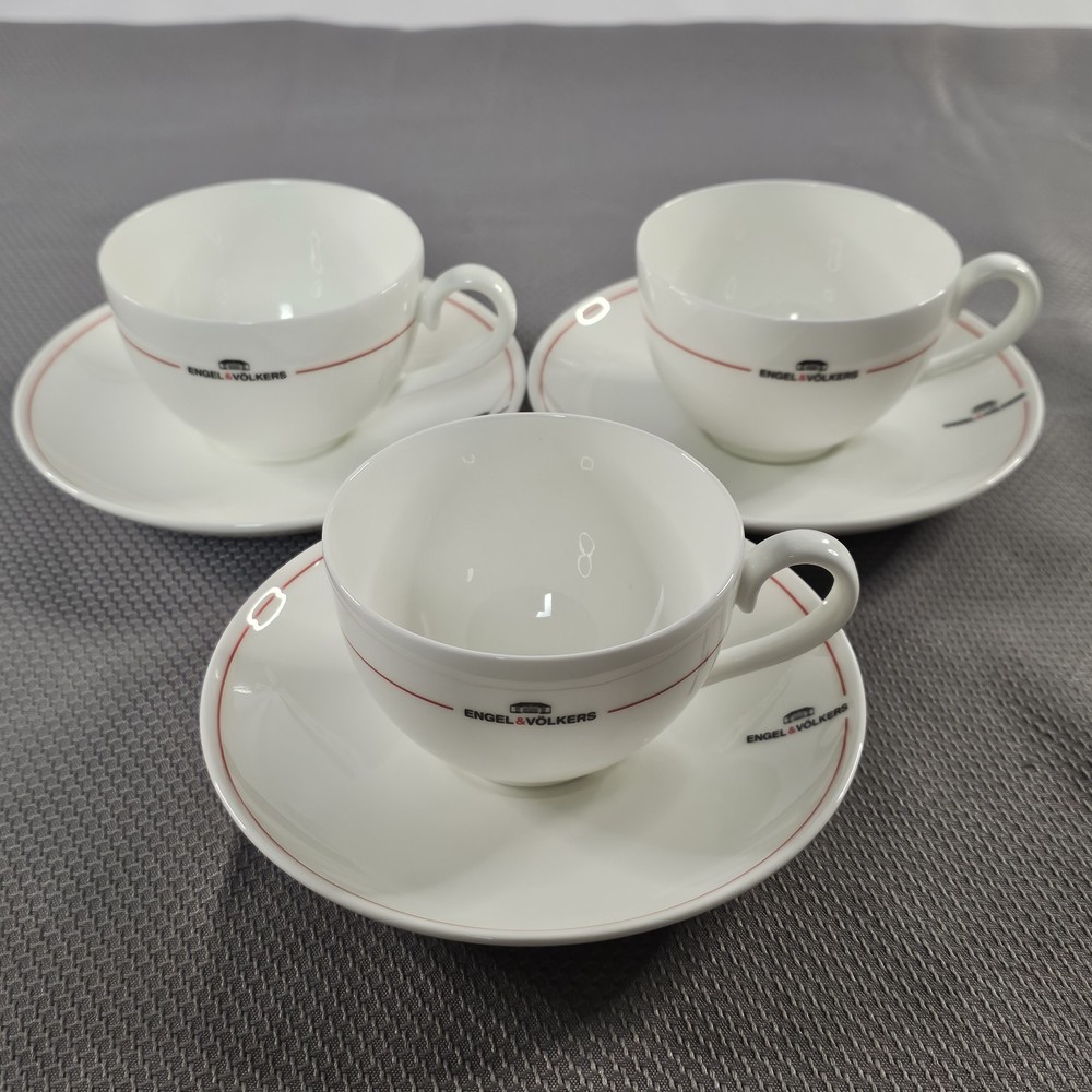 Villeroy & Boch Set Of 3 Tea/Coffee Cups & Saucers w/ Engel & Volkers Logo READ⬇