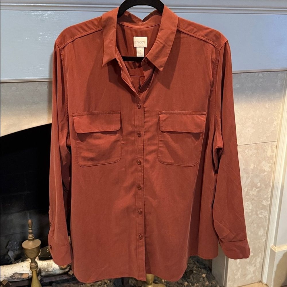 Chico’s brown long sleeve modal button front top size XL