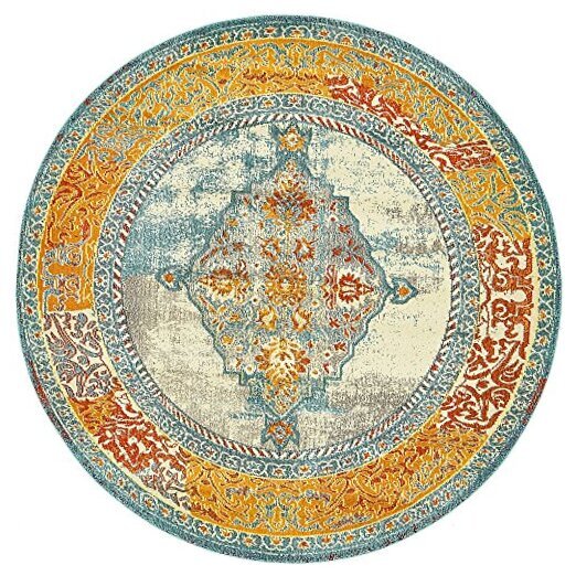 Vita Collection Bright Over-Dyed Traditional Vintage 8 ft Round Blue/Orange