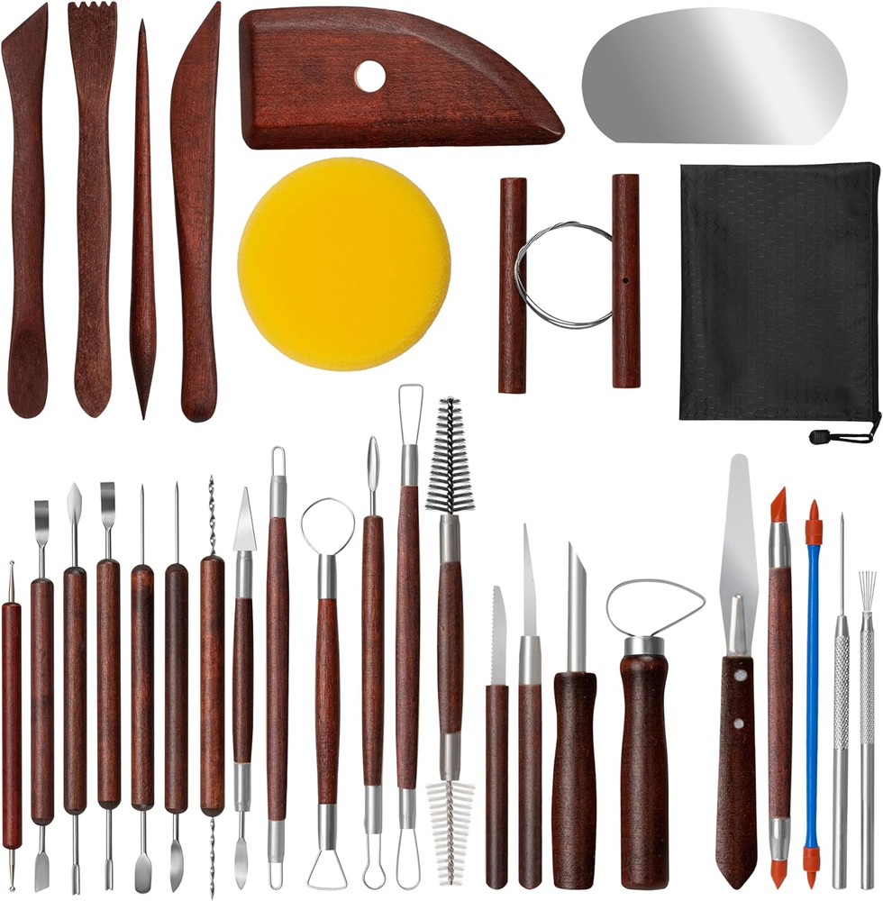 Amrules Clay Tools Kit, 31 PCS Red Pottery Tools, Practical Polymer Clay Sculpti