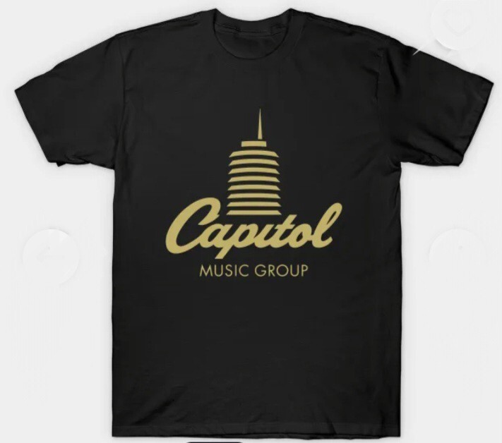 NWT NEW LICENSED CAPITOL MUSIC GROUP RECORDS TOWER LOGO BLACK COTTON T-SHIRT