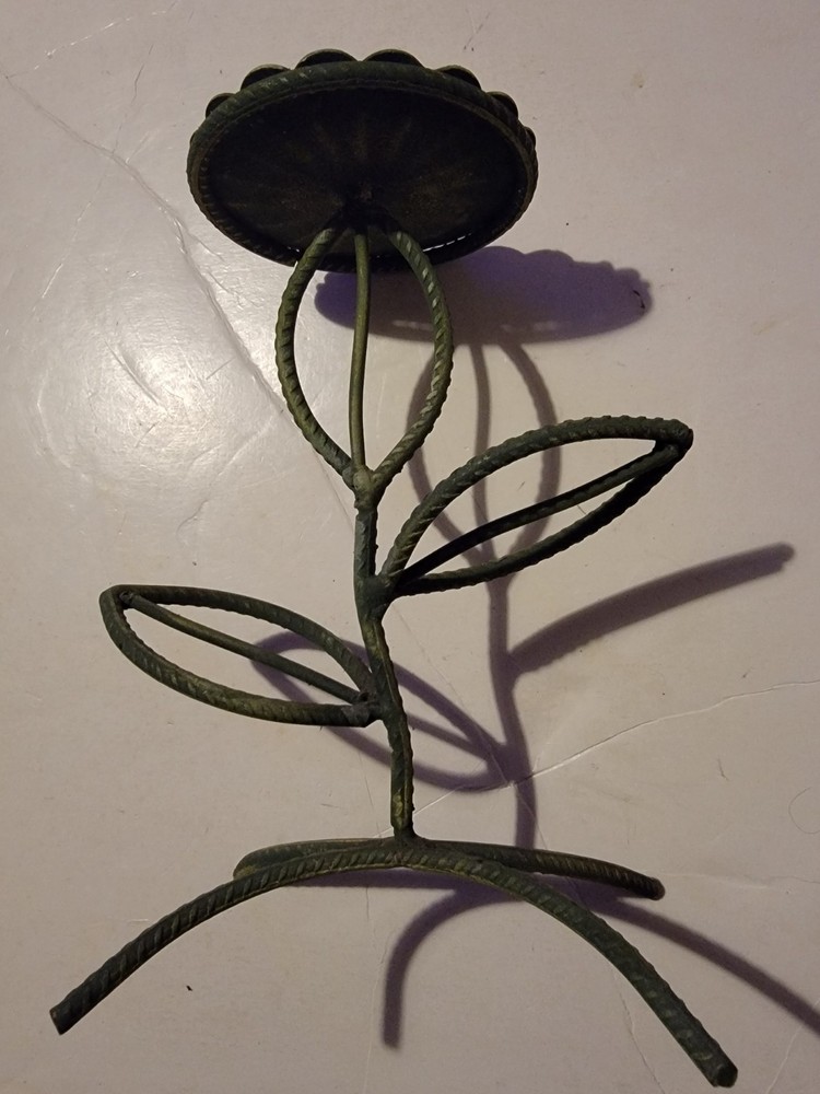 Vintage Metal Candle Holder In The Shape Of A Flower With Leaves 9