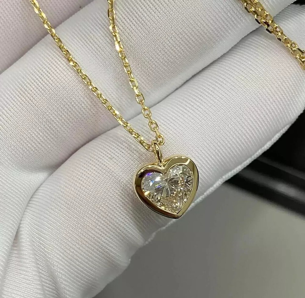 3 CTW Heart Moissanite Pendant with 14k Gold Plated Chain