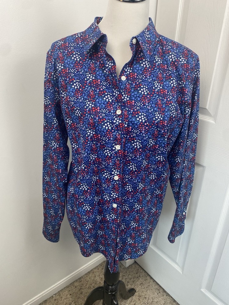 LL Bean XL Floral Button Up Wrinkle Free 100% Cotton Cottagecore Romantic