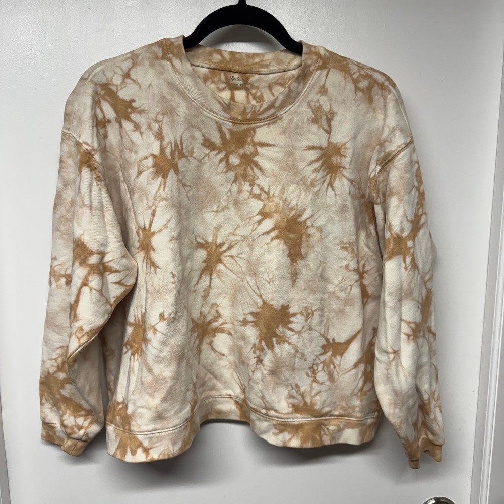 Madewell Womens Tie Dye Sweatshirt Tan Cream Cropped Size Medium 100% Cotton