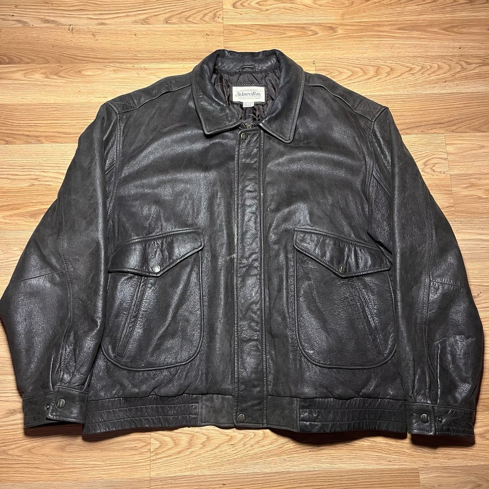 St. John's Bay Mens 2XL Leather Bomber Jacket Black Quilted Lining Vintage