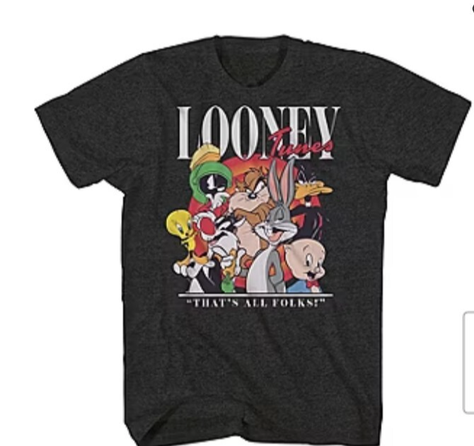 Looney Tunes Black Cartoon T-Shirt for Men Medium Size