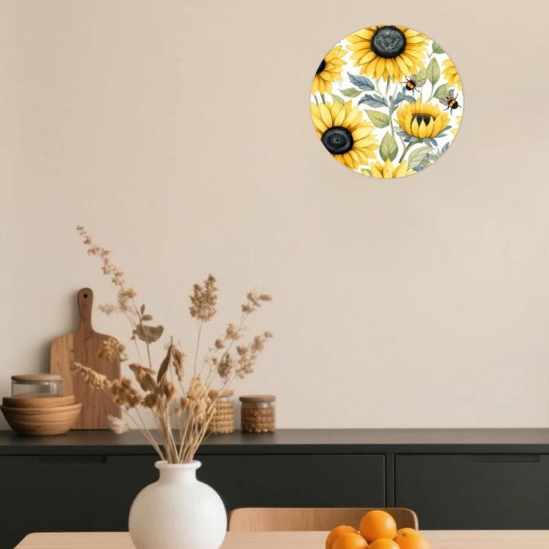 Floral Bee Round Aluminum Oil Painting Home Restaurant Decor
