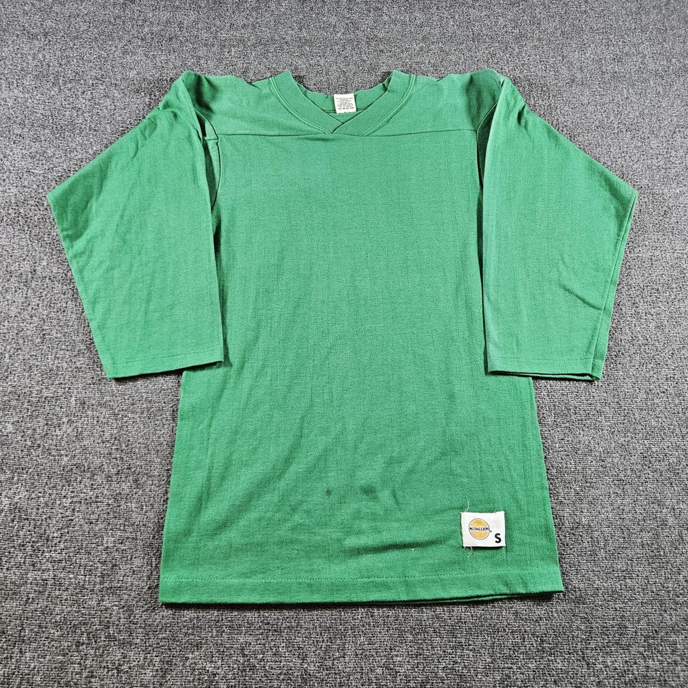 Vintage Medallion 3/4 Sleeve Shirt Mens Small Green Made USA Football Tee 70s