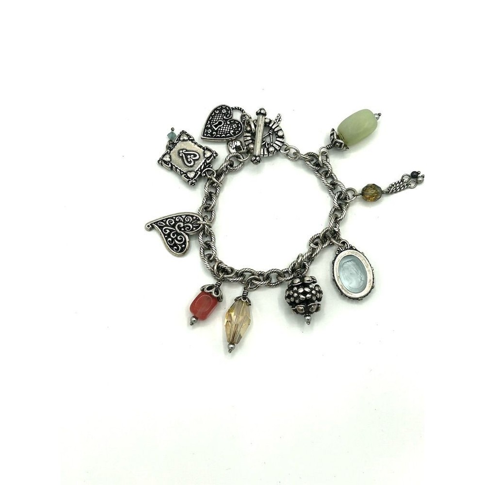 Brighton Bella Vita Rose Heart Charm Bracelet Retired Vintage