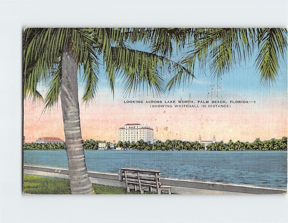 Postcard Looking Across Lake Worth Palm Beach Florida USA