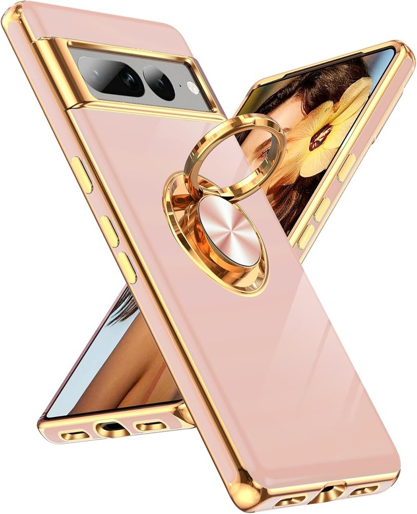 For Google Pixel 7 Pro 5G Case With 360° Rotatable Ring Holder Kickstand Pink