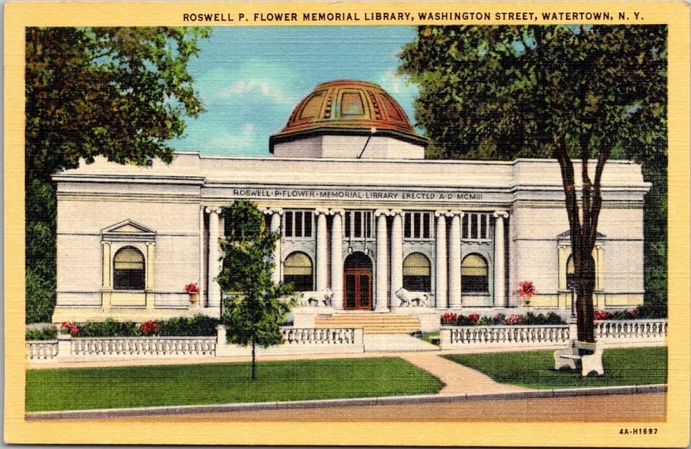 Roswell P. Flower Memorial Library Watertown NY Art-Colortone Postcard