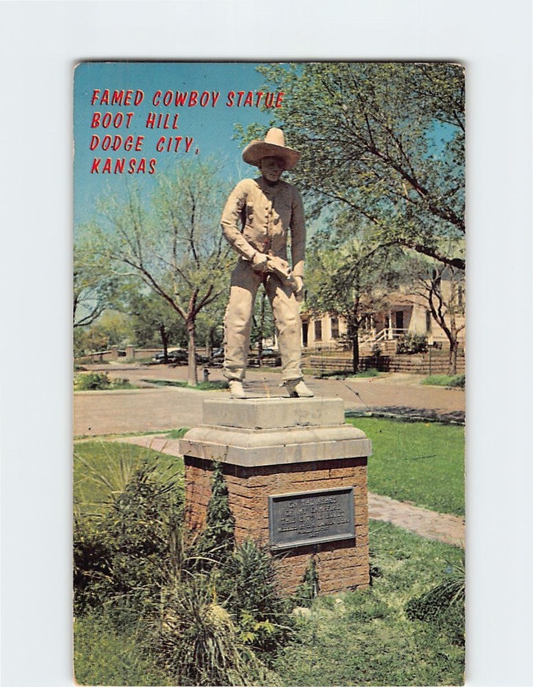 Postcard Famed Cowboy Statue Boot Hill Dodge City Kansas USA
