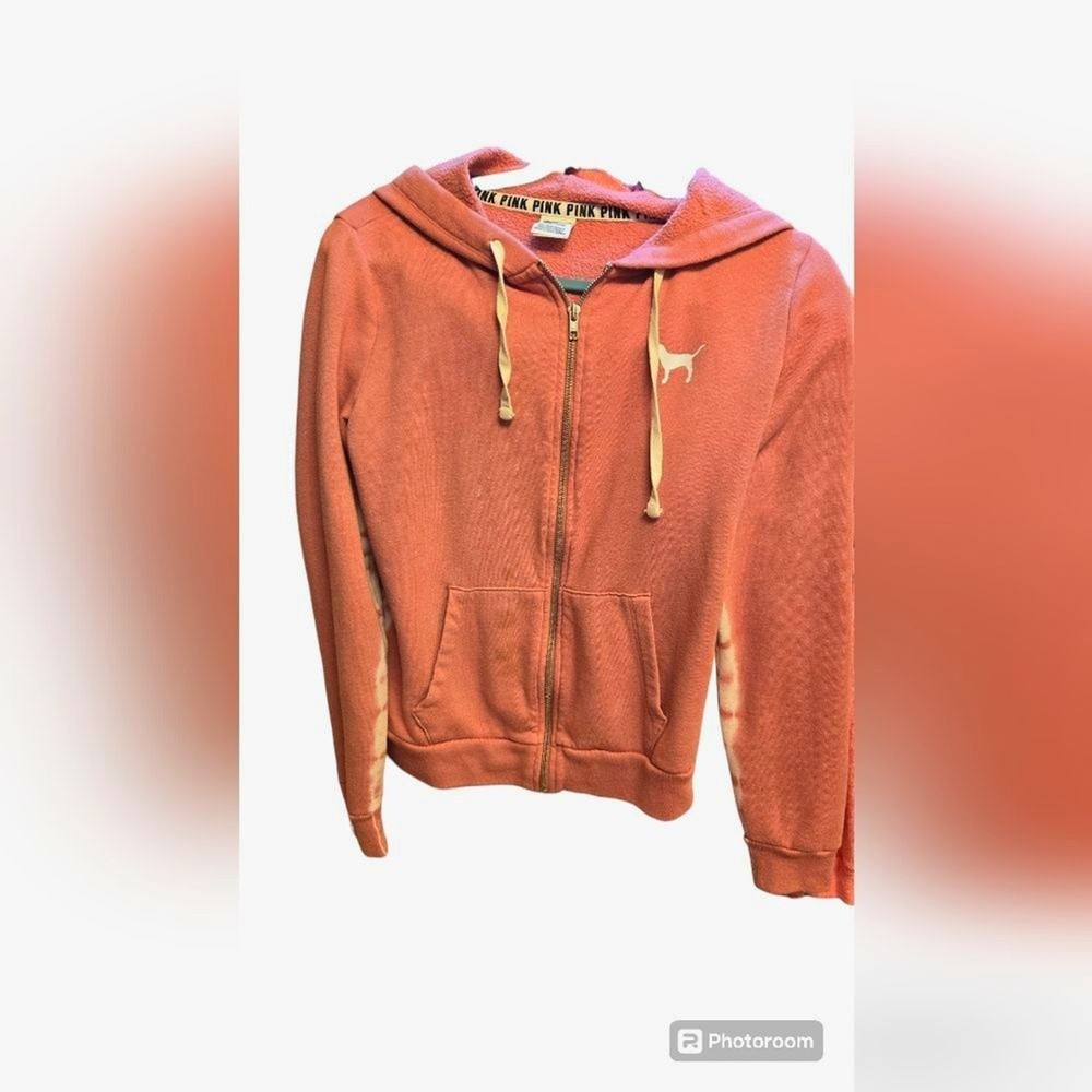 VICTORIA'S SECRET PINK Full Zip Up Pink Hoodie Sweatshirt Dog Logo Women's S