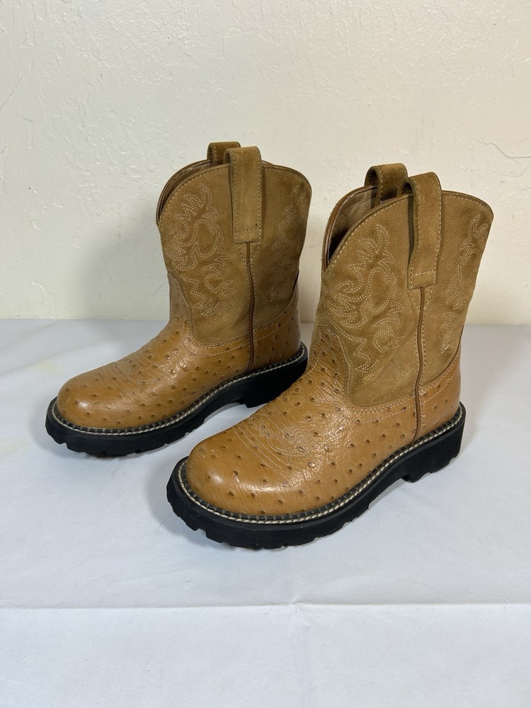 Ariat Fatbaby Boots Womens 14728 Ostrich Print Roper Cognac Western Size 7 B