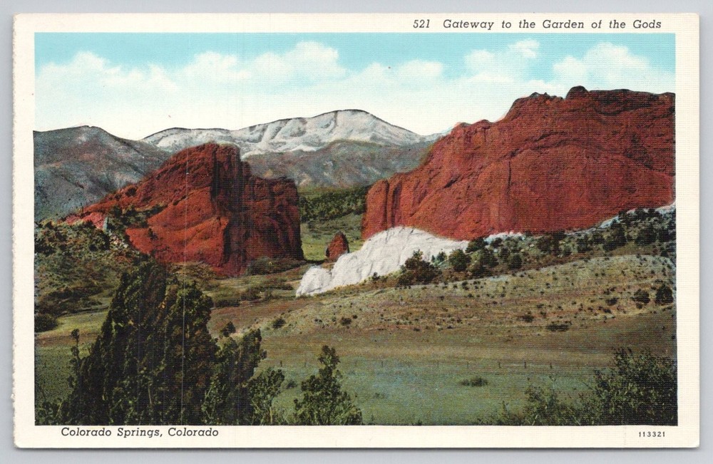 Garden of the Gods Gateway Colorado Springs CO Vintage Postcard Pikes Peak