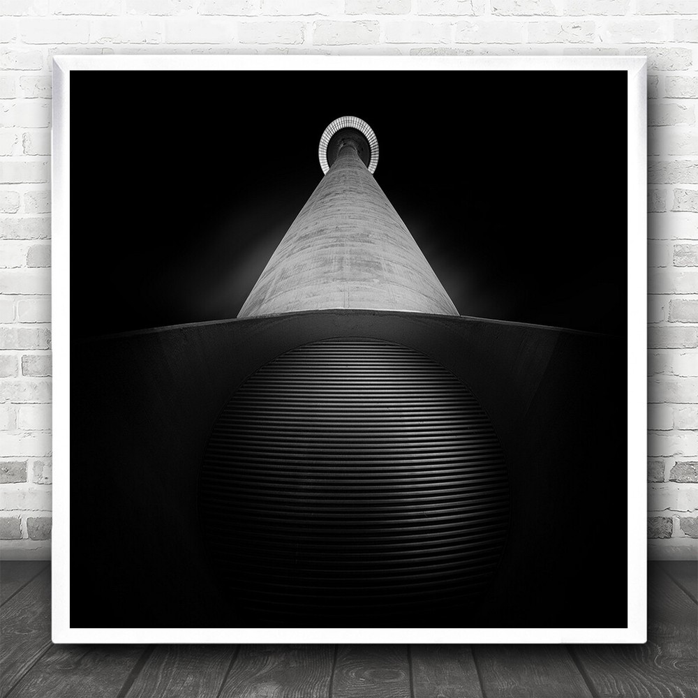 Black White Building Architecture Germany Fisheye Square Wall Art Print