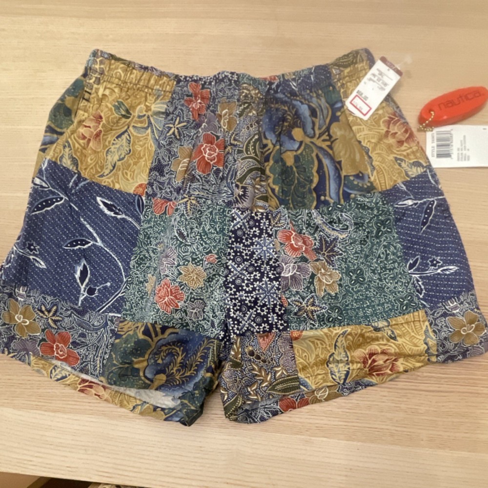 Nautica Men's Patchwork Shorts Cotton Multicolor Pockets Elastic Waist