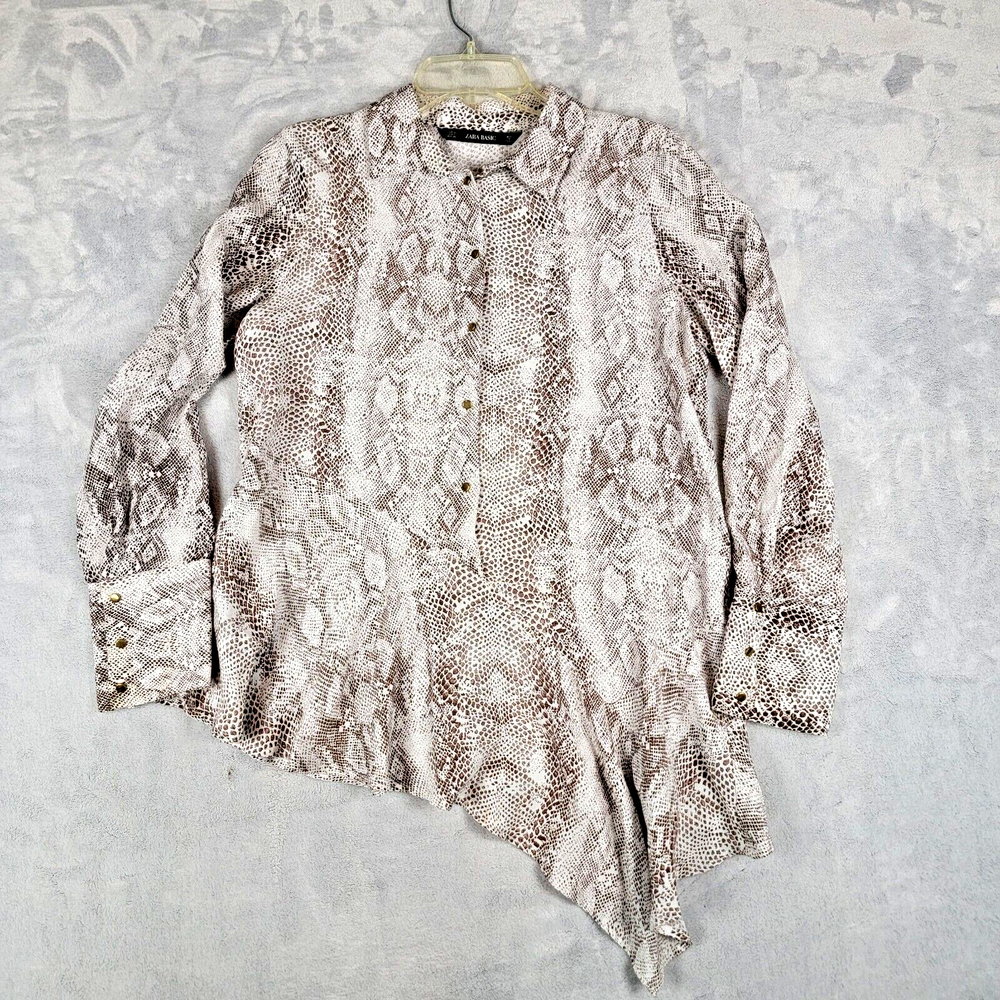 Zara Shirt Womens Small Snake Print Long Sleeve Button Up Asymmetrical