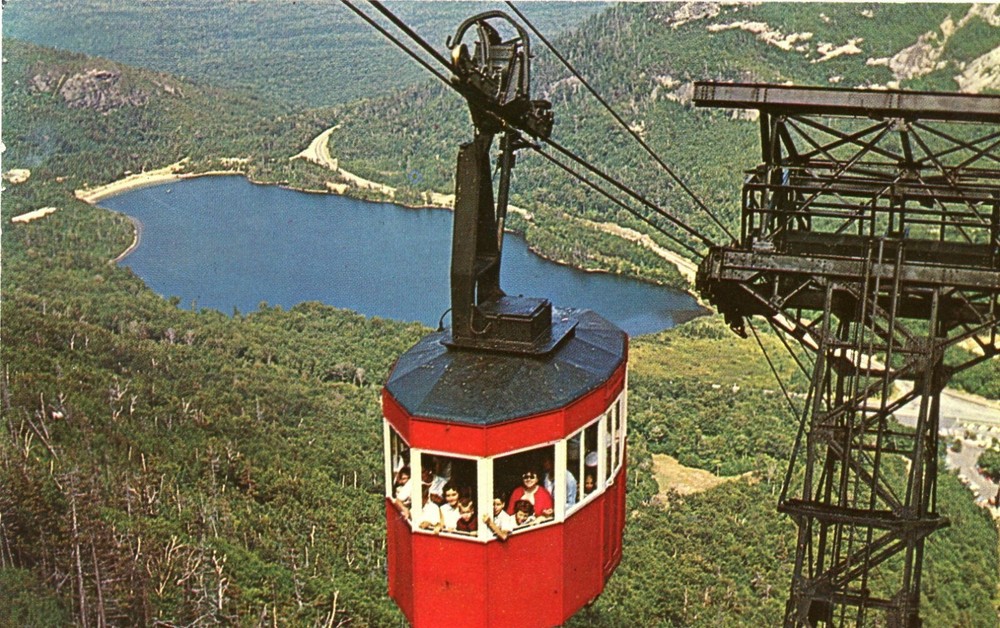 Tram-Car & Echo Lake, Cannon Mountain, Franconia Notch, New Hampshire --POSTCARD
