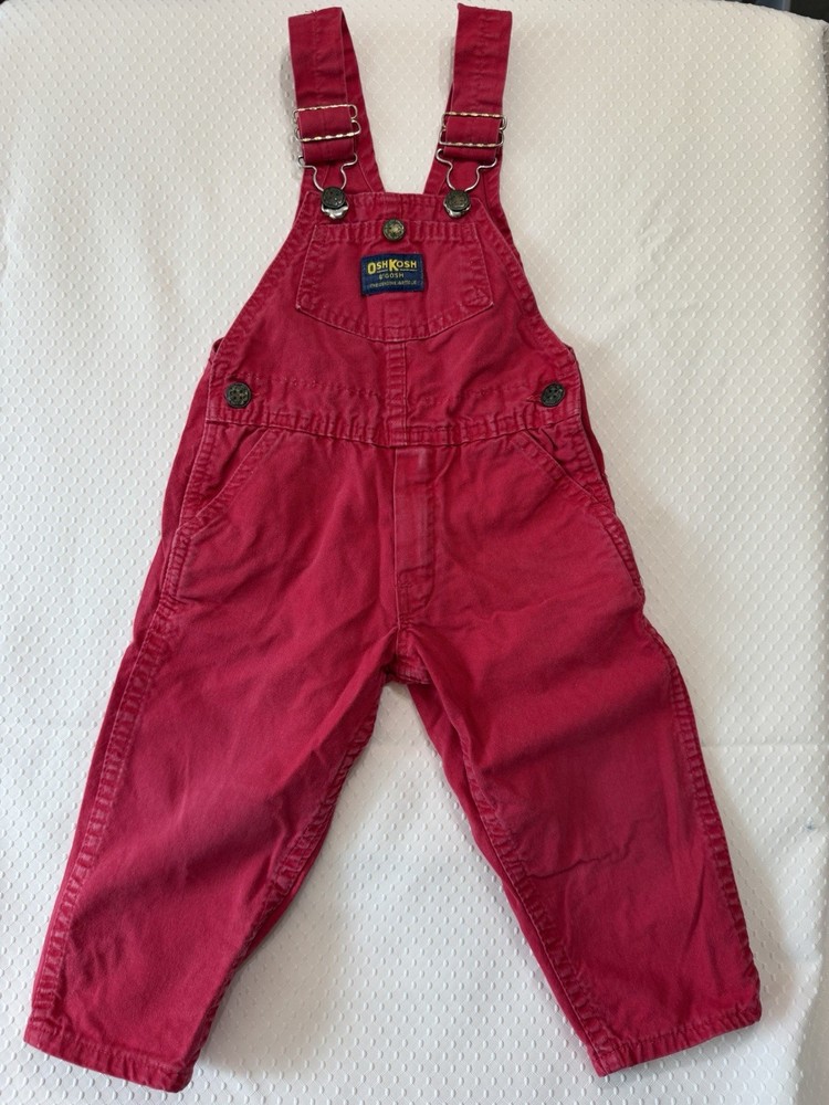 Vintage OshKosh B’Gosh Vestbak Red Denim Overalls USA Toddler 2T 90s Kids