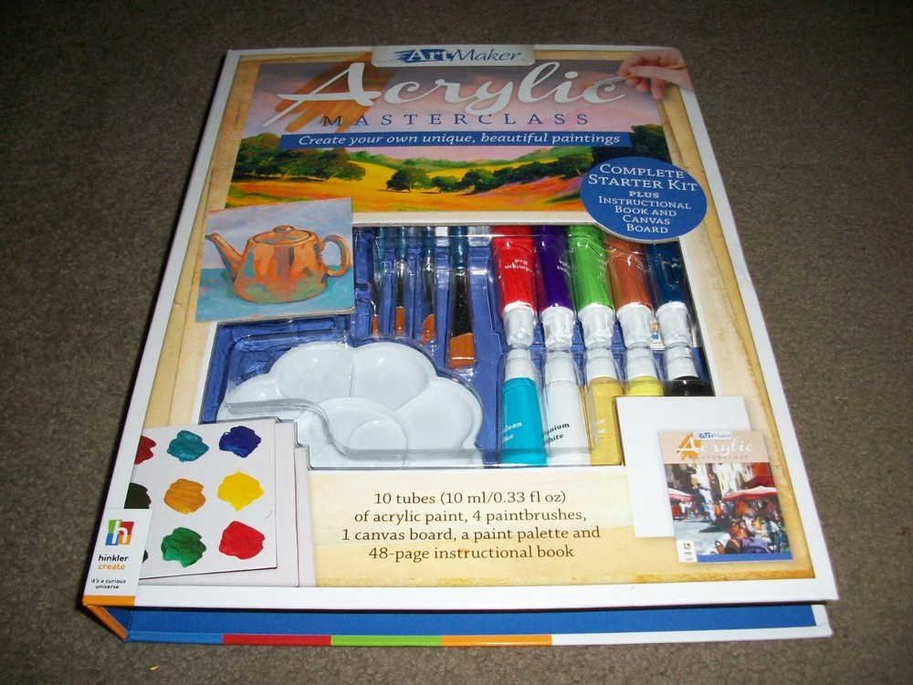 Art Maker Acrylic MASTERCLASS Complete Starter Kit + Instruction Book & Paper
