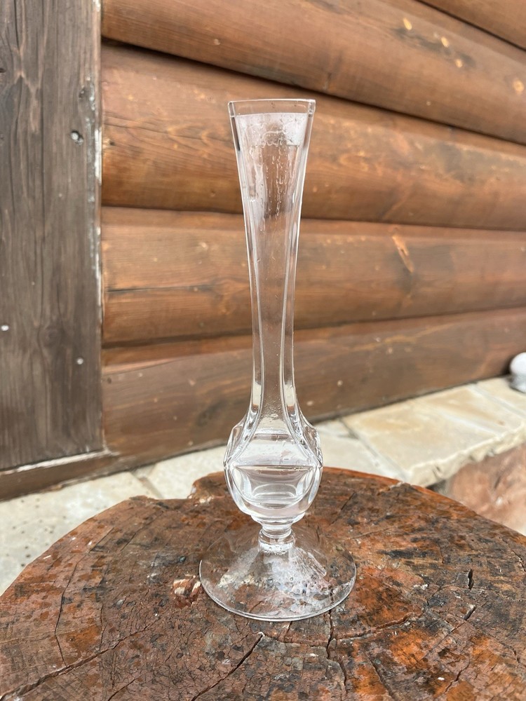 Vintage Val Saint Lambert Signed Crystal Bud Vase – 9” Mid-Century Art Glass
