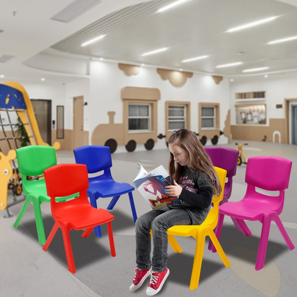 Stackable Kids Plastic 6-Piece Chair Set in Bright Colors for Toddlers & School