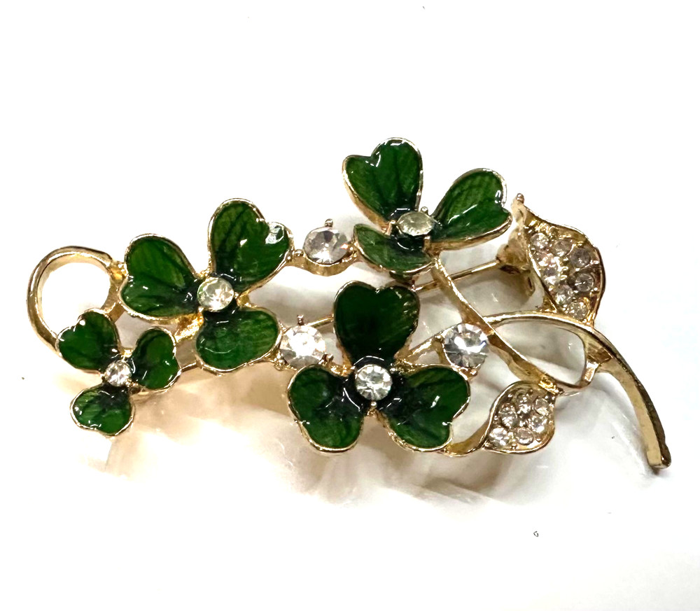 Signed ANNE KLEIN Vtg Costume Green Flower Gold Tone Brooch Jewelry Lot I