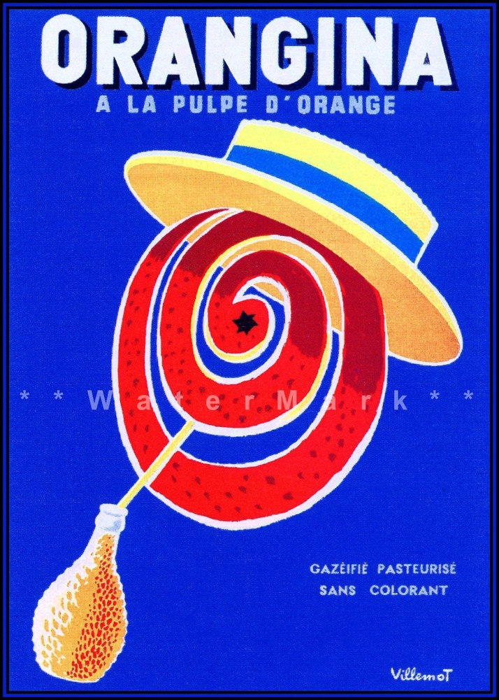 Orangina Swirl Face French Vintage Poster Print Orange Drink Kitchen Decor